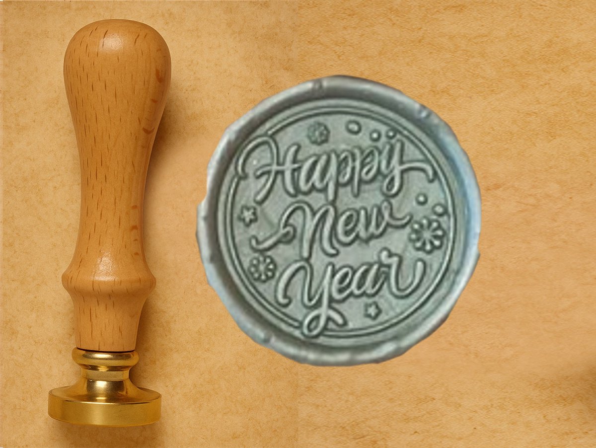 Lakstempel Ø25mm | Happy New Year | lichtbruin handvat